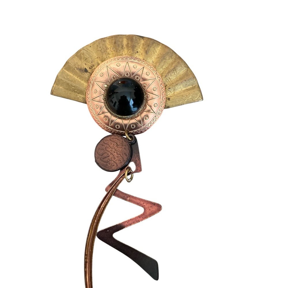 Artistic Gold and Copper Brooch with Black Accent